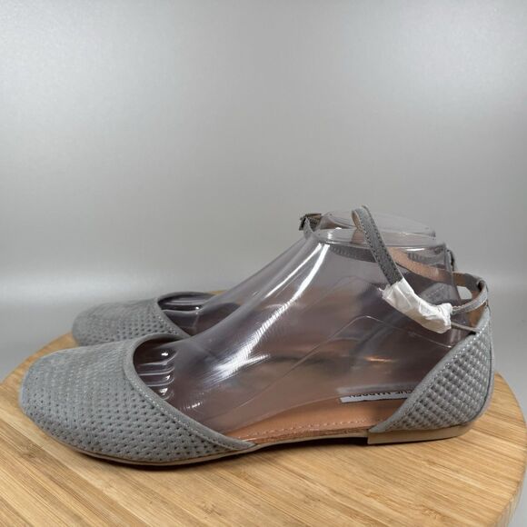 S Steve Madden Maia Gray Fabric Flats Size 9.5 Ankle Strap Shoes‎ NEW - Picture 3 of 7